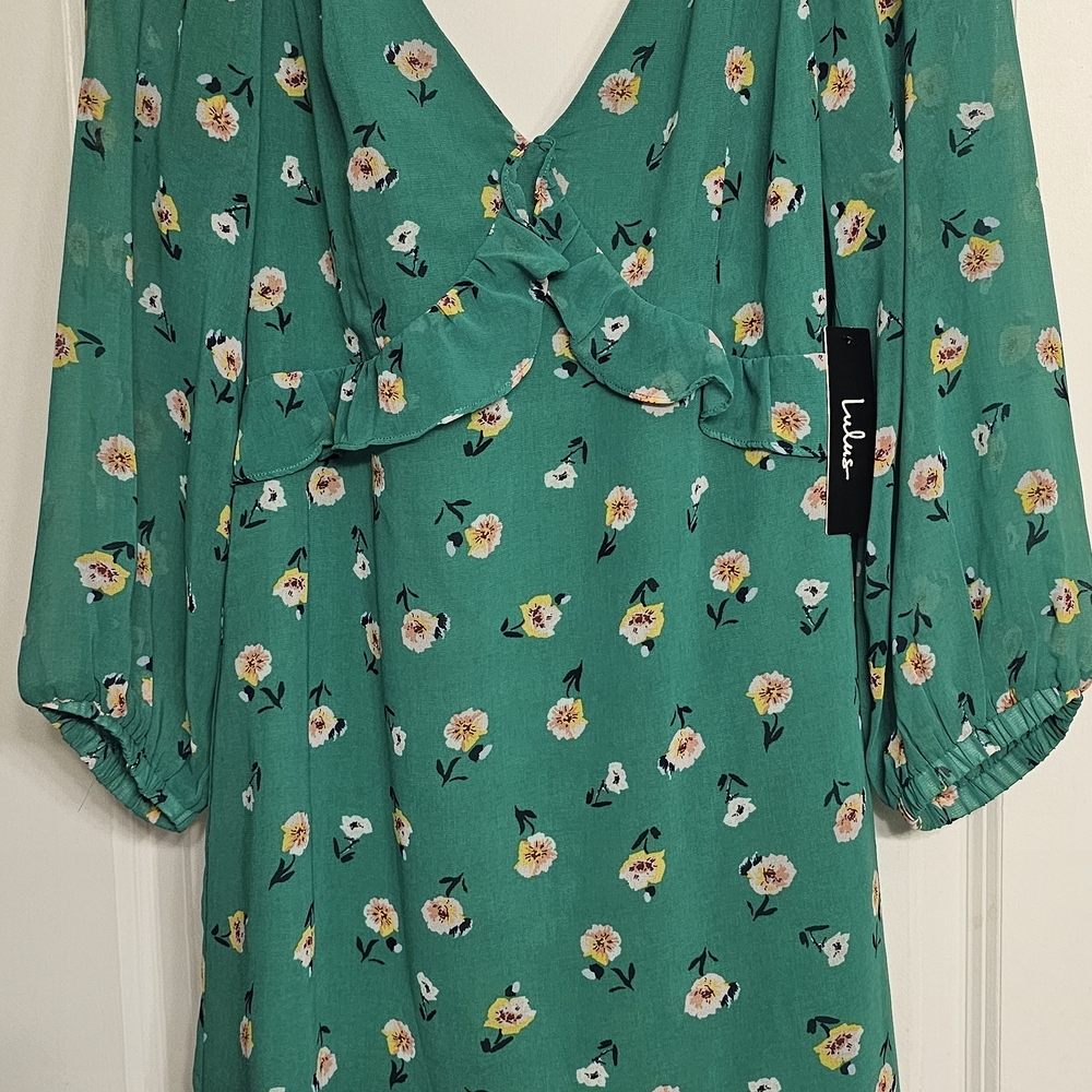 Lulu's Teal Floral Long Sleeve Dress
